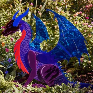 Colorful dragon sculpture in a garden