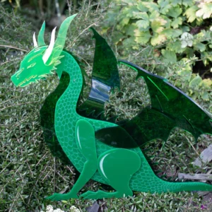 Green dragon sculpture in a garden